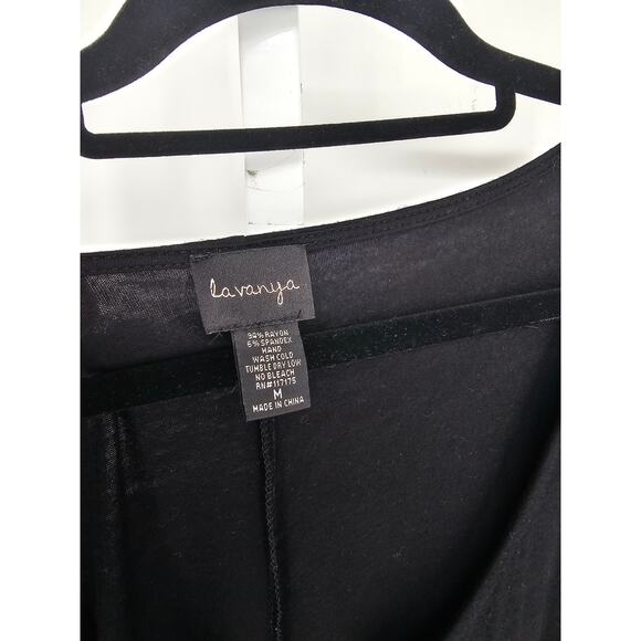 La Vanya Womens Sz M Long Sleeve Cold Shoulder Blouse Black w/ Gold Rehinestones - Picture 3 of 4